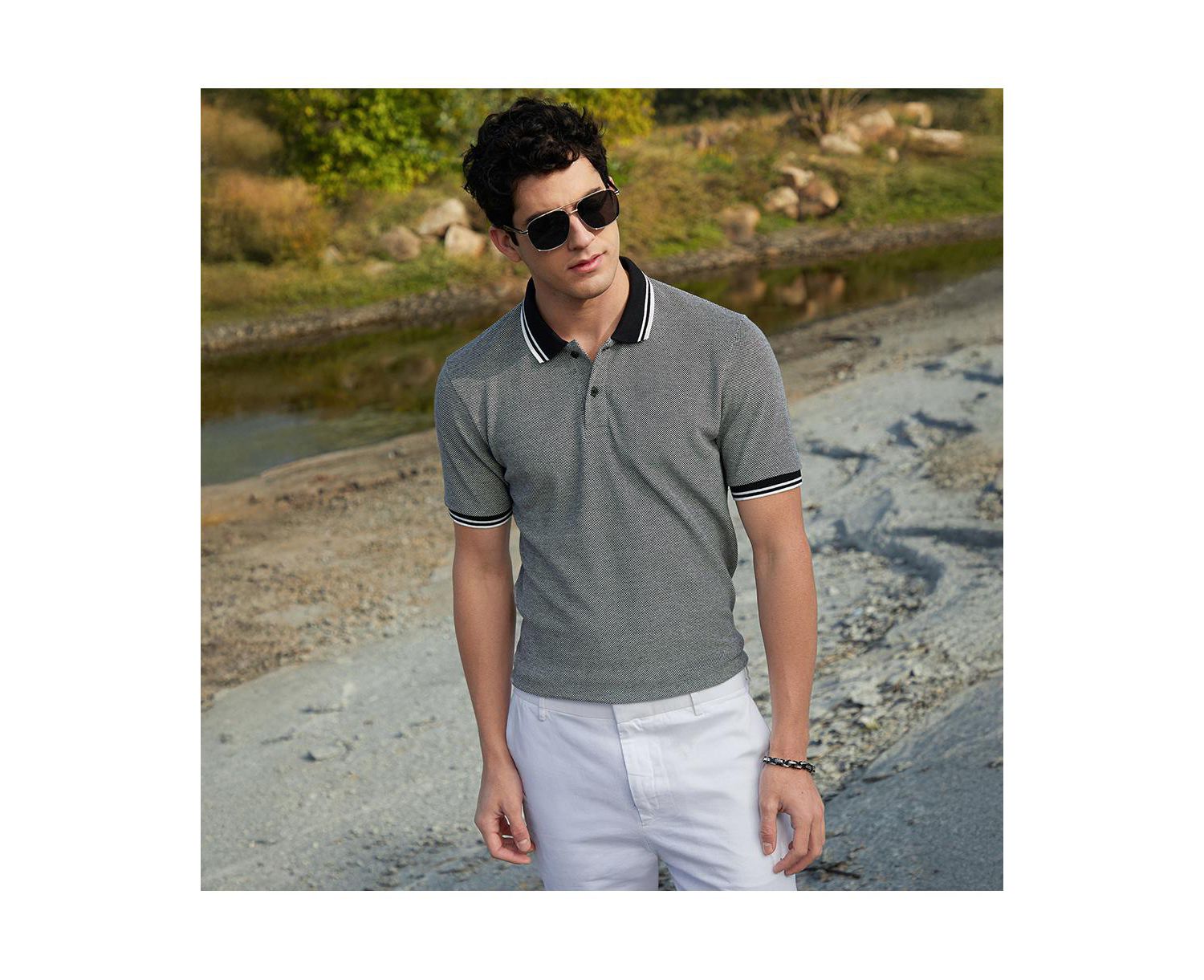 Men's Onyx Black Duo-Hue Knit Polo T-Shirt