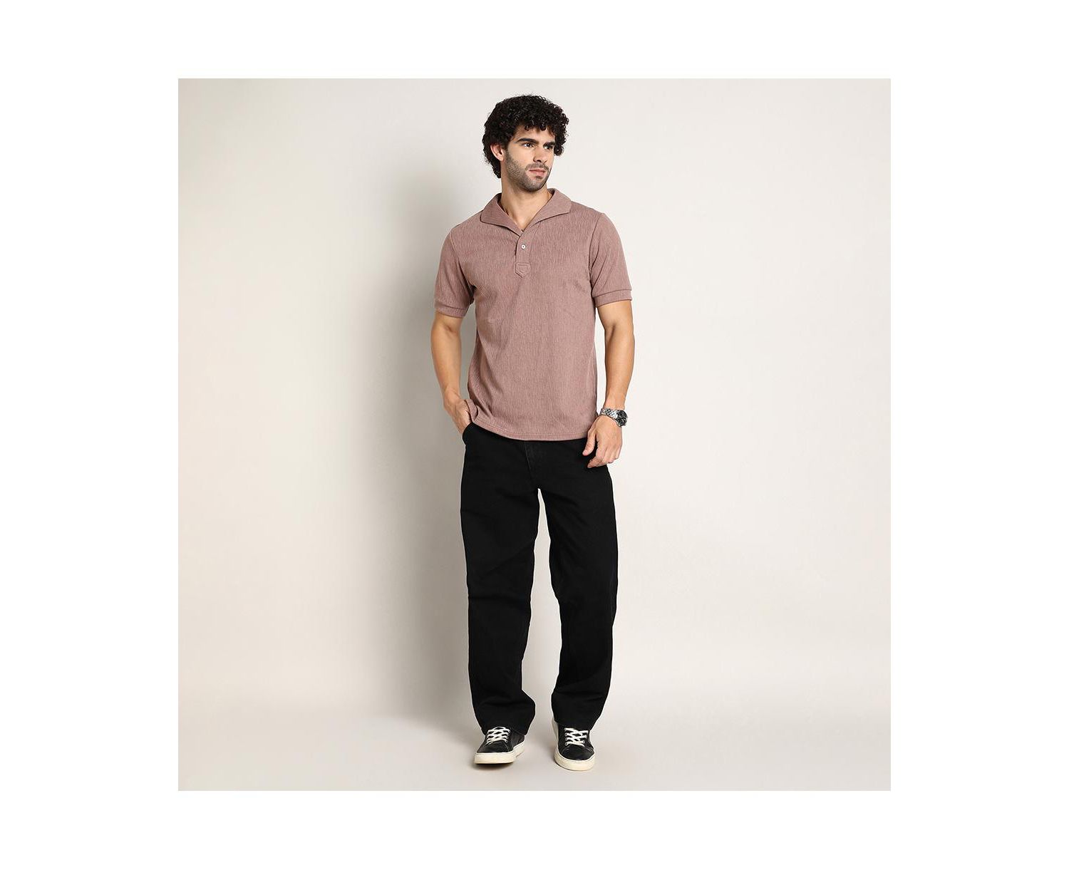 Men's Pastel Brown Tactitle Spread-Polo T-Shirt