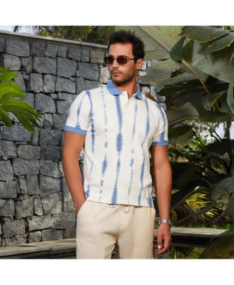 Men's Powder Blue & Daisy White Tie-Dye Tactile Polo T-Shirt