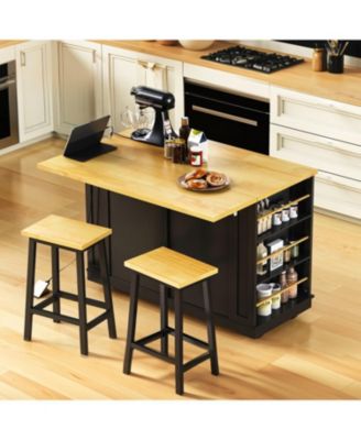 Rolling Kitchen Island Cart with Drop Leaf & Storage
