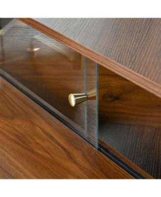 Walnut Corner Vanity Desk with Mirror & LED Lights