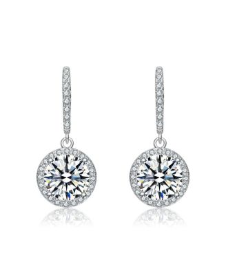 White Gold Plating with Clear Cubic Zirconia Halo Drop Hook Earrings