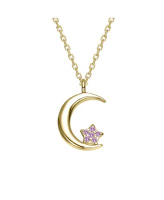 Kids 14K Gold Plated with Colored Cubic Zirconia Crescent Moon Star Pendant Necklace - Pink 64$
