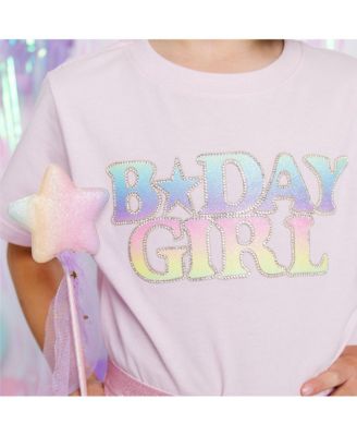 Toddler Girls Pastel Rainbow BDay Patch Lavender Short Sleeve T-Shirt