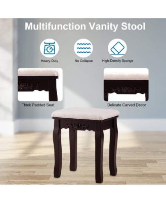 2-Pc. Wood Touch-Switch Lighted Mirror Makeup Dressing Table Set with Cushioned Stool