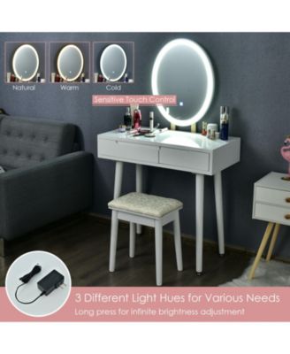 Touch Screen Vanity Makeup Table Stool Set with Lighted Mirror