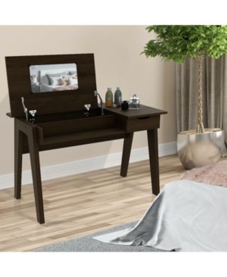 1Pc Storage Drawer & Compartments – Dual-Use Writing Desk Design Flip-Top Dressing Table with Mirror