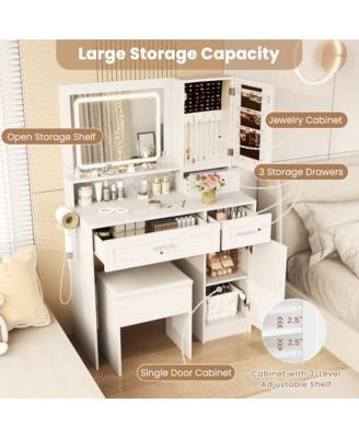 Makeup Vanity Desk with Mirror and Lights Dressing Table and Stool Set