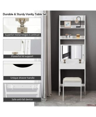 Vanity Desk Set with Flip Top Mirror, Hidden Storage Compartments and Cushioned Stool