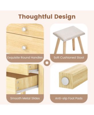 2Pc Adjustable LED Lighted Mirror and Power Outlets Small Vanity Desk Set