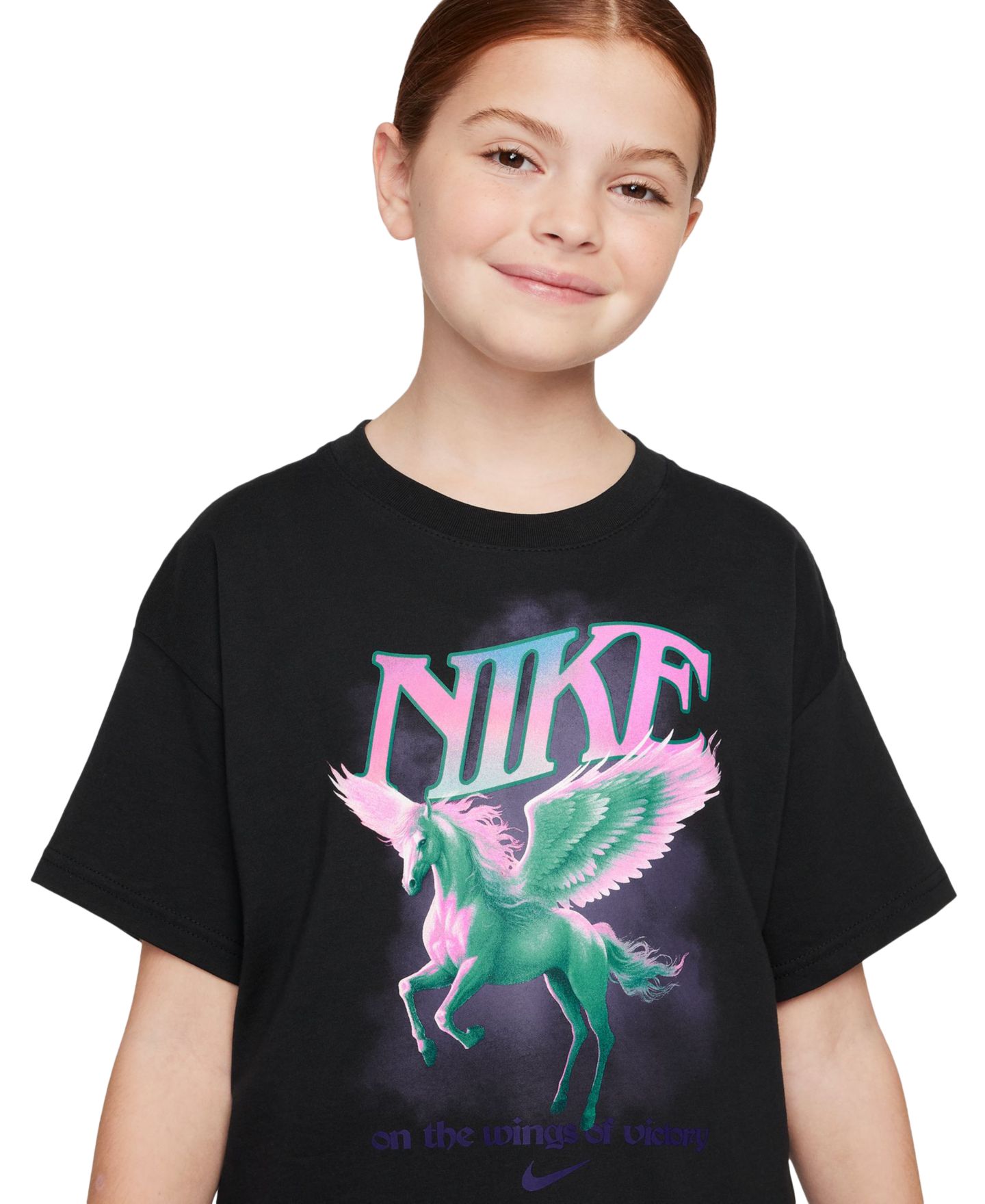 Футболка Nike Sportswear Graphic Cotton T-Shirt для девочек, цвет: Чёрный — фото 2
