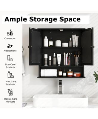 Double Door Wall-Mounted Bathroom Mirror Cabinet with Storage Shelf