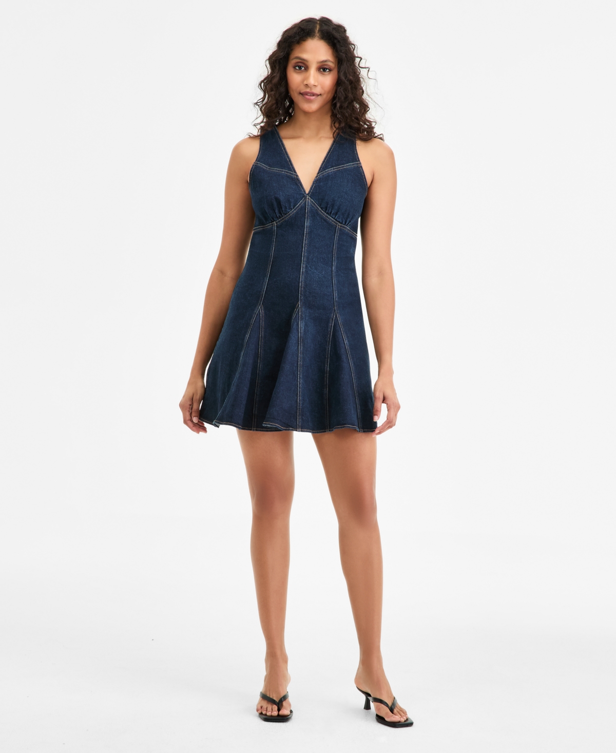 Bar Iii Women's Denim Godet Mini Dress, Exclusively At Macy's