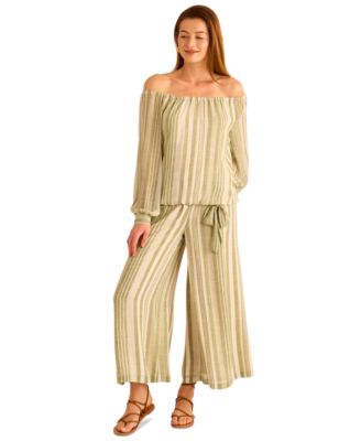 Women's Stripe Off-the-Shoulder Tied-Hem Top