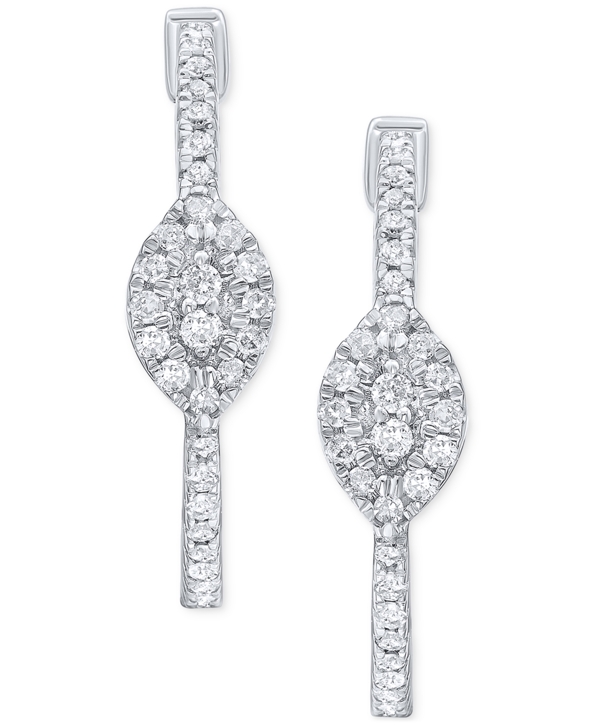 Macy's Diamond Cluster Small Hoop Earrings (1/3 Ct. T.w.) In 10k White Gold In Gold