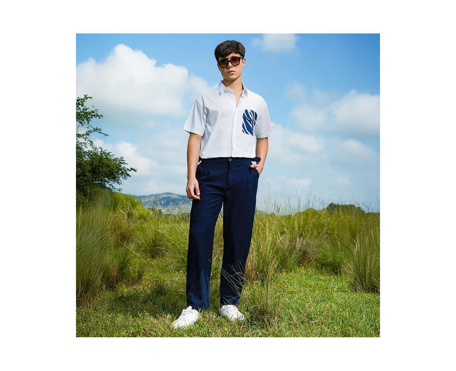 Men's Navy Blue Tailored Waffle Trousers