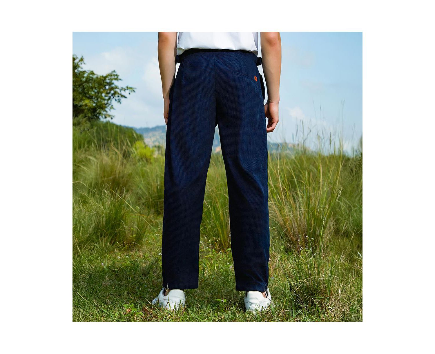 Men's Navy Blue Tailored Waffle Trousers