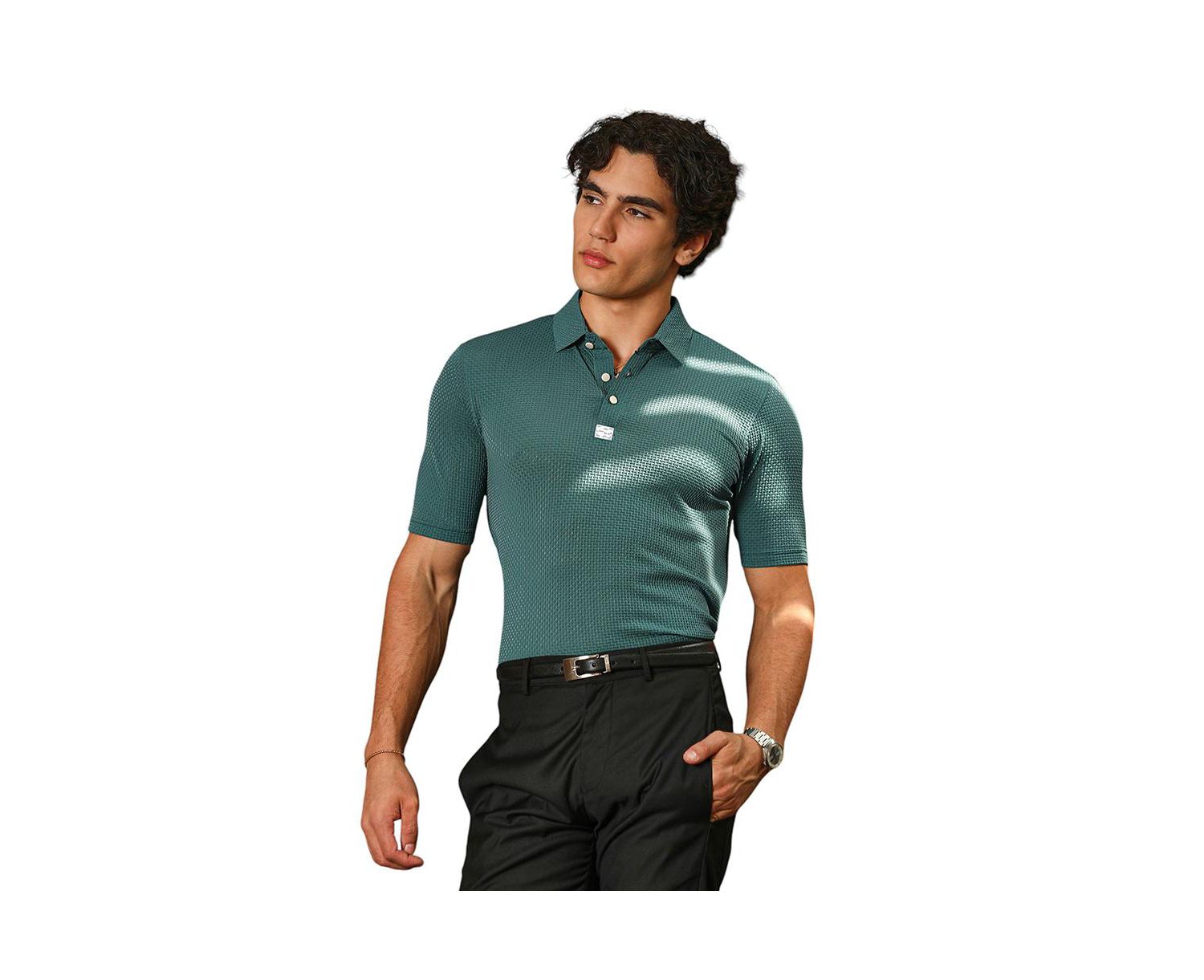 Men's Emerald Green Warp-Tactile Polo T-Shirt