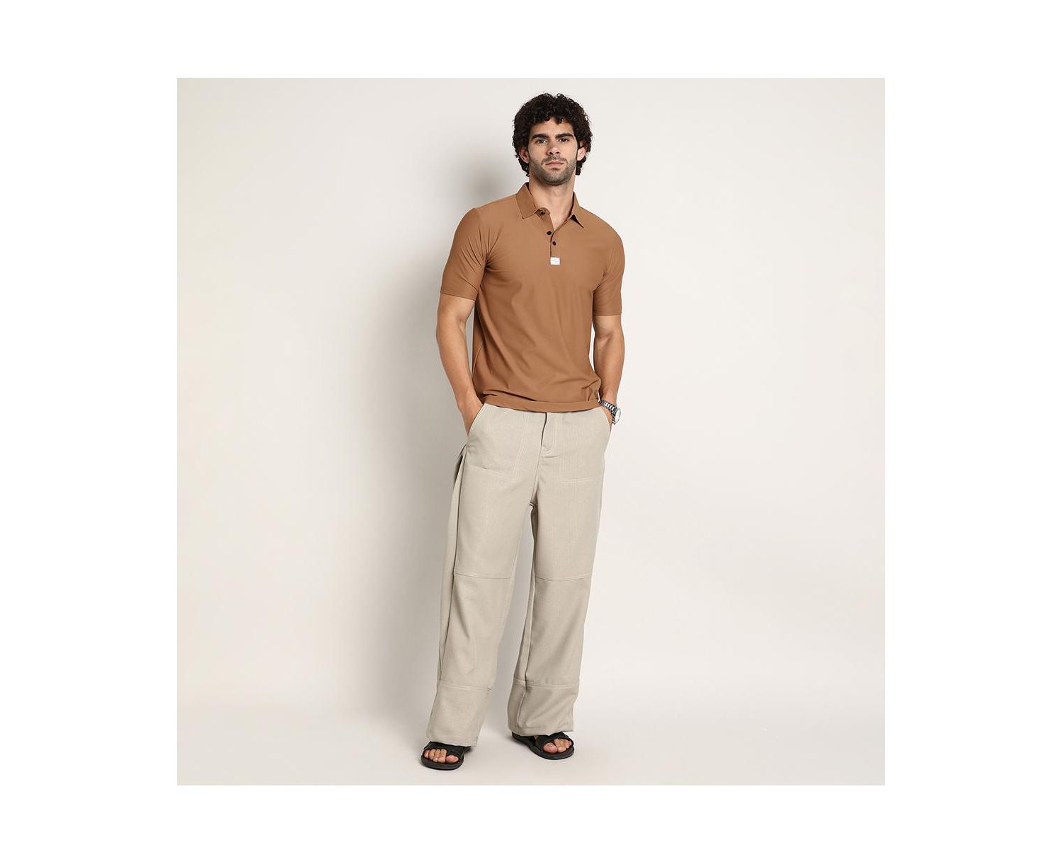 Men's Sepia Brown Seamless Waffle Polo T-Shirt