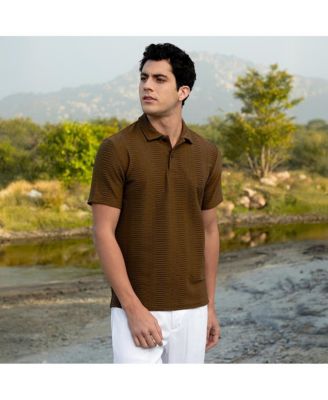 Men's Mocha Brown Flatten-Ruched Polo T-Shirt