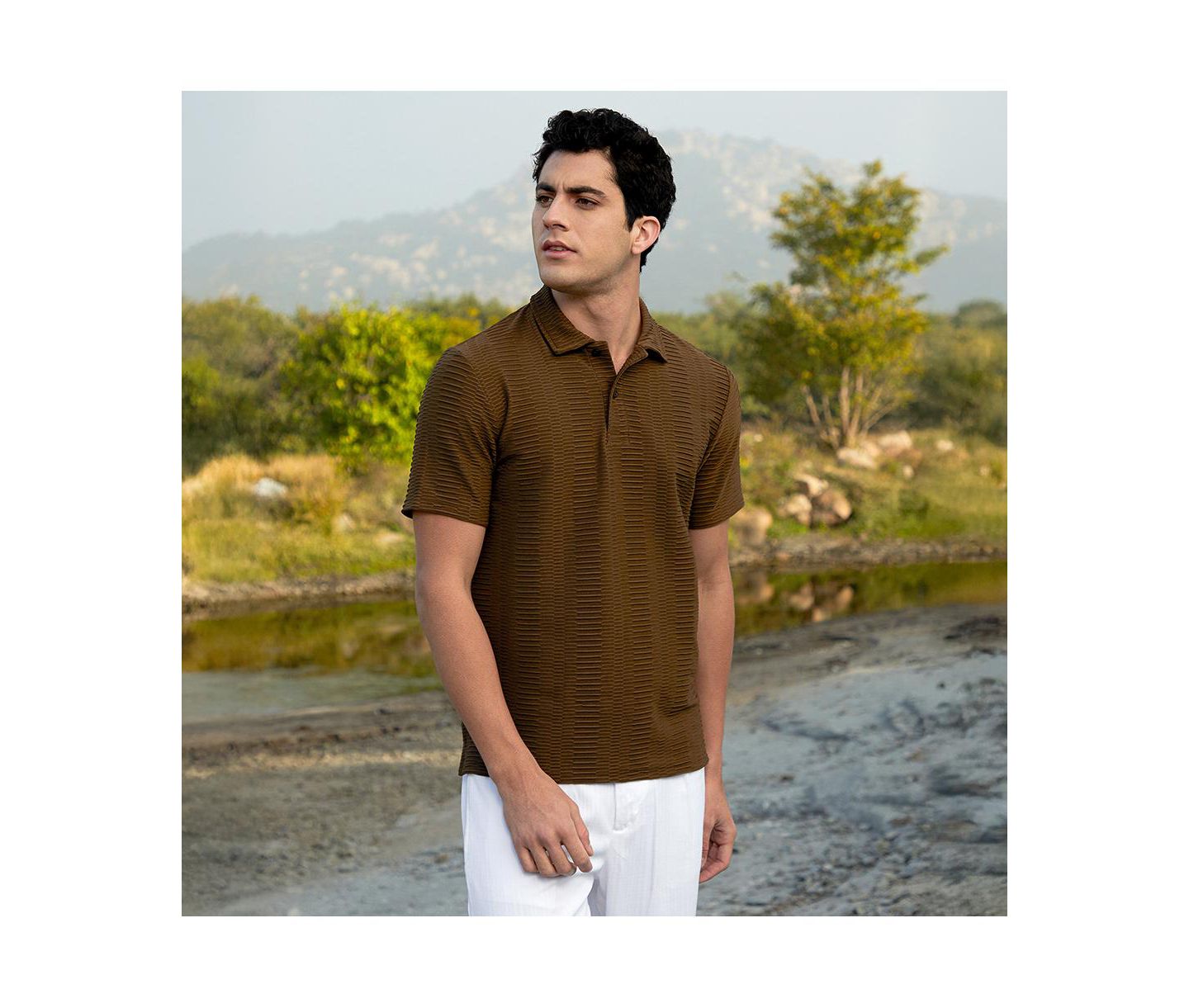 Мужская футболка Cahoot Campus Sutra Mocha Brown Flatten-Ruched Polo, цвет: Коричневый — фото 4