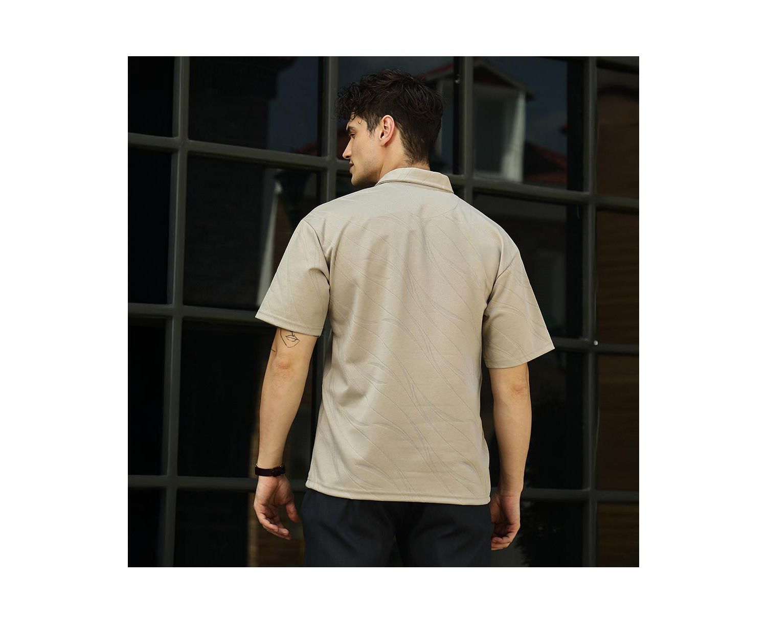 Men's Sand Beige Scratch-Tactile Polo T-Shirt