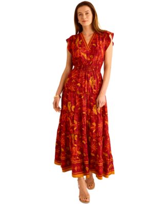 Women's Ruffle-Sleeve Tiered Maxi Dress