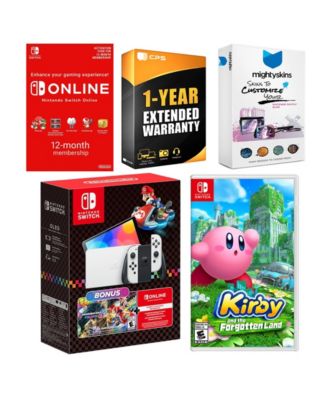 Switch OLED Console Mario Kart 8 Bundle with Kirby and the Forgotten Land, NSO 12 Month Family Membership, MightySkins Console and Controller