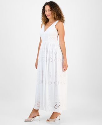 Petite Cotton Eyelet V-Neck Maxi Dress, Exclusively at Macy's