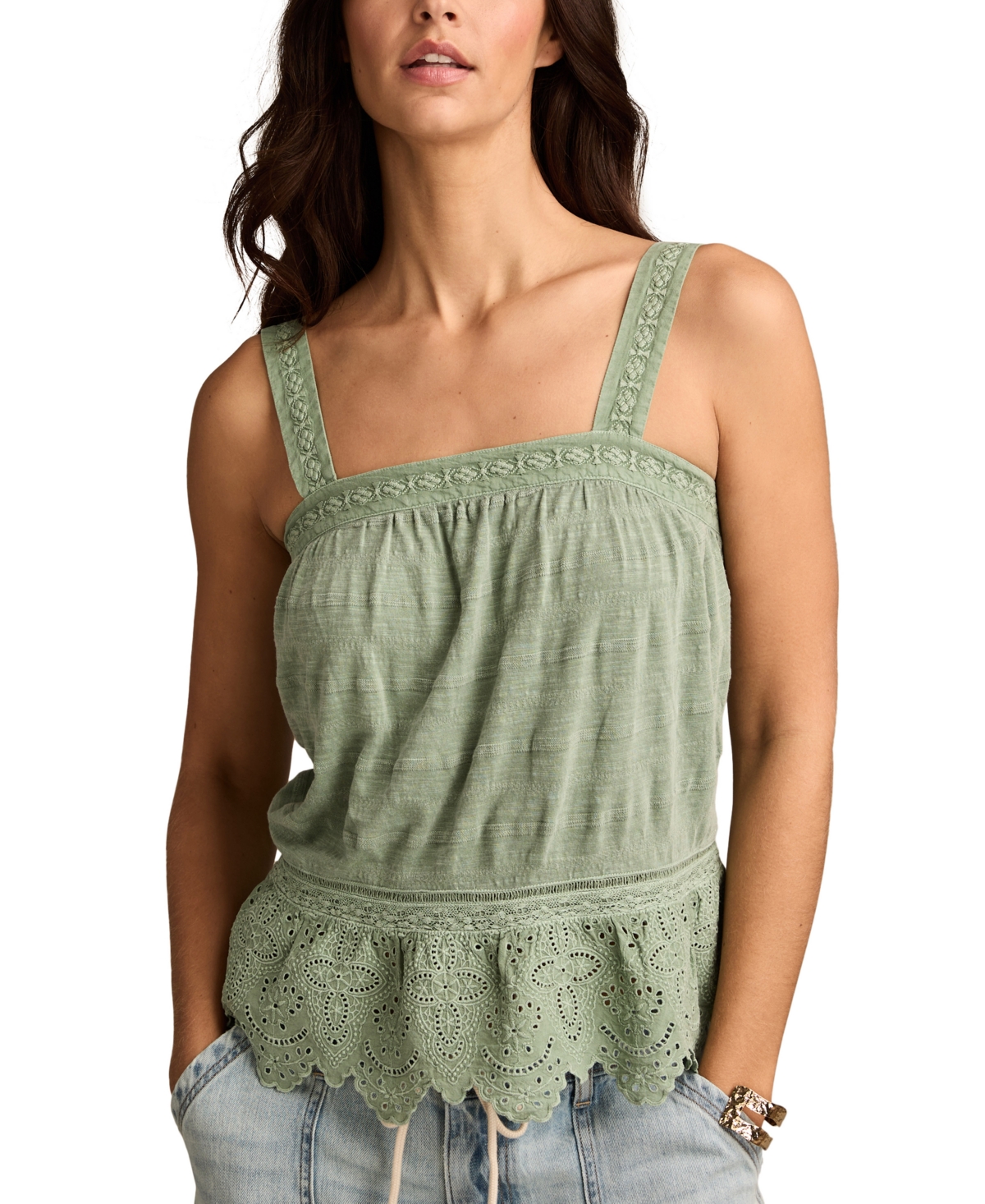 Lucky Brand Women's Embroidered Cotton Sleeveless Top