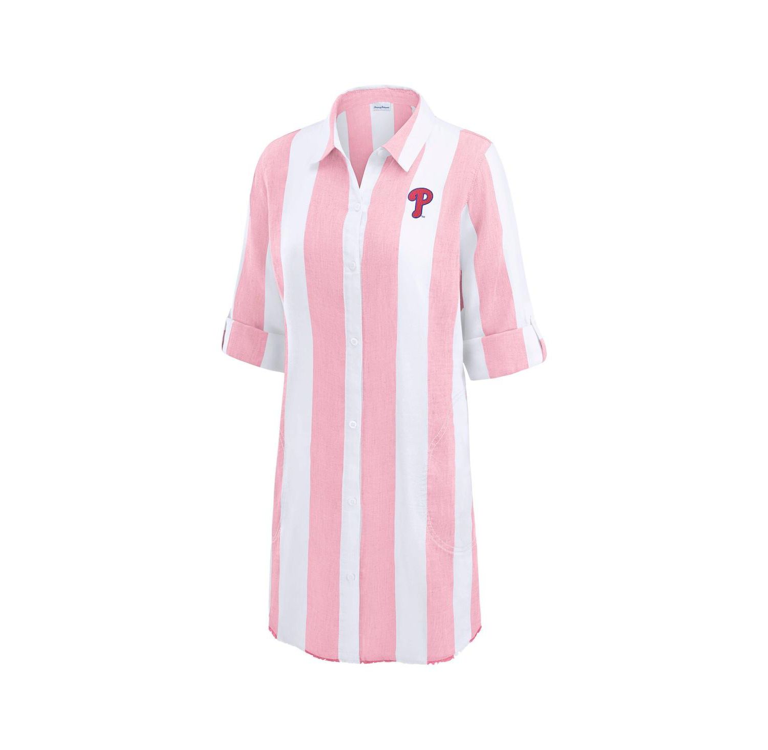 Women's Pink Philadelphia Phillies Rugby Beach Boyfriend Full-Button Top