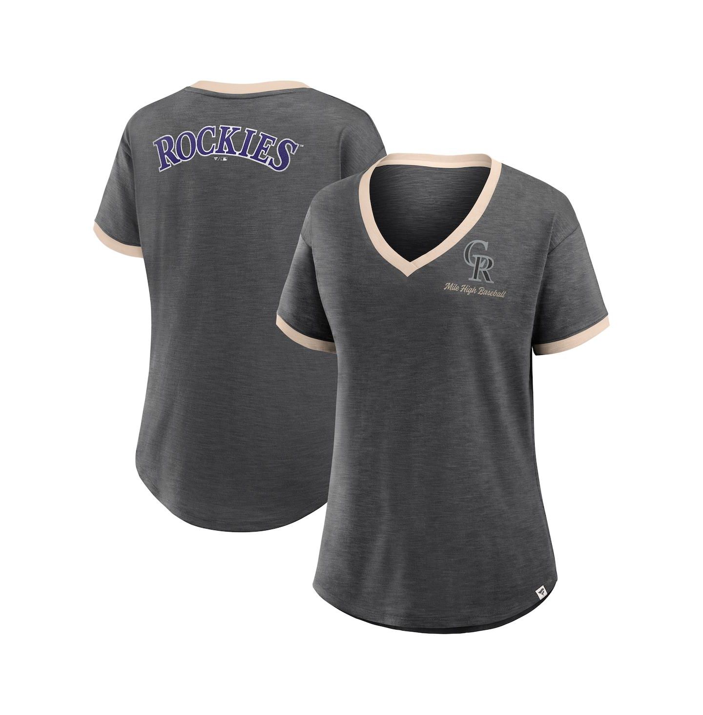 Женская футболка Fanatics Black Colorado Rockies Binge Worthy Stadium Slub V-Neck — фото 1