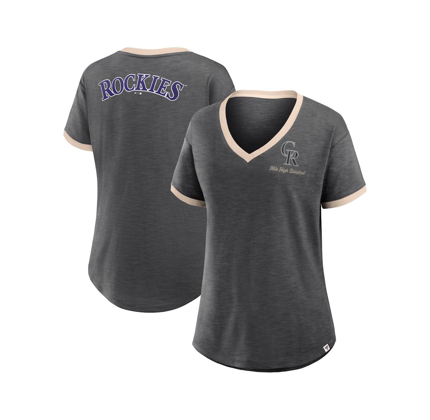 Women's Black Colorado Rockies Binge Worthy Stadium Slub V-Neck T-Shirt