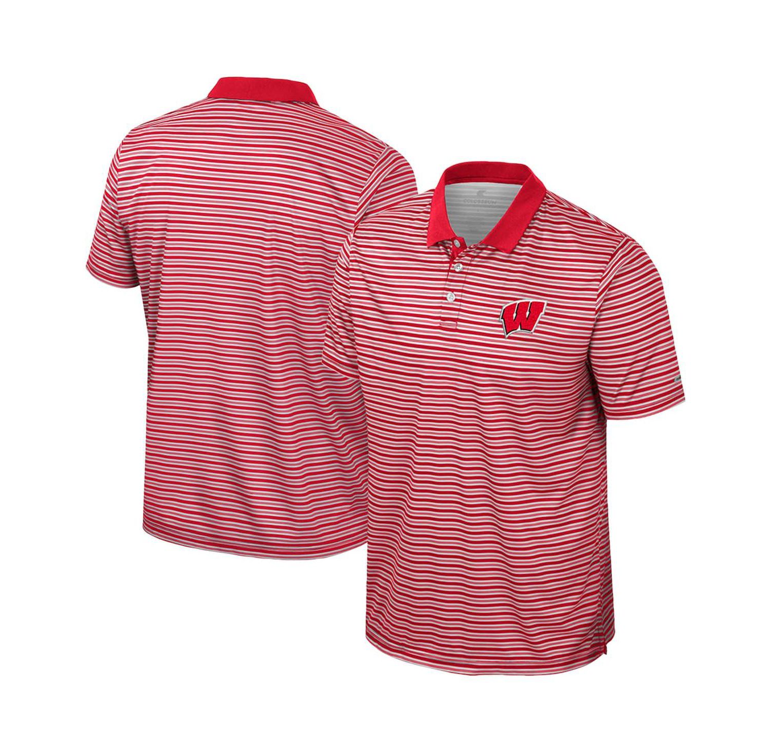Men's Red Wisconsin Badgers Striped Polo Shirt