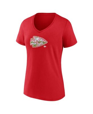 Women's Red Kansas City Chiefs Number 1 Mom Floral V-Neck T-Shirt