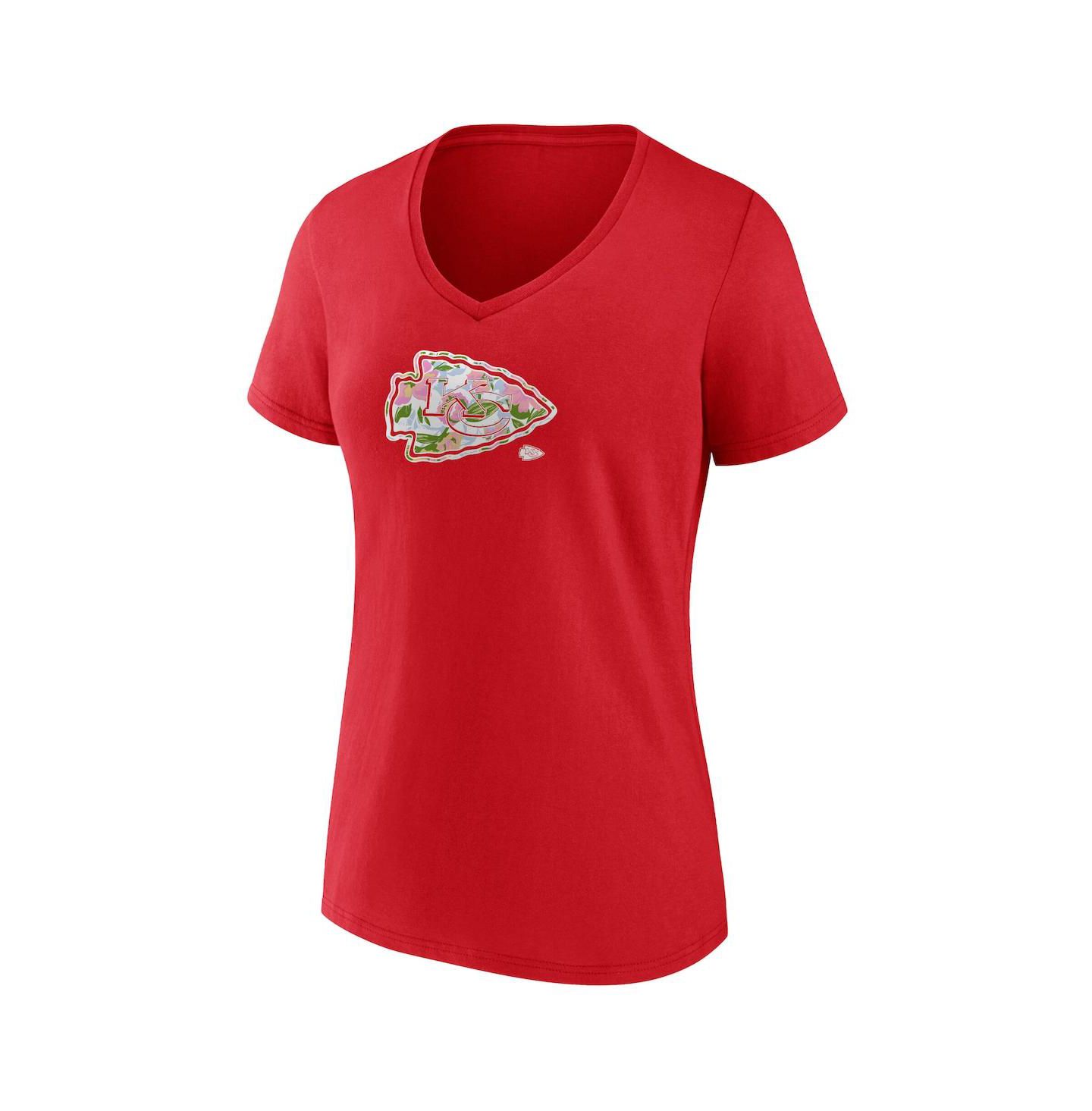 Женская футболка Logo Athletic Red Kansas City Chiefs Number 1 Mom Floral V-Neck — фото 2