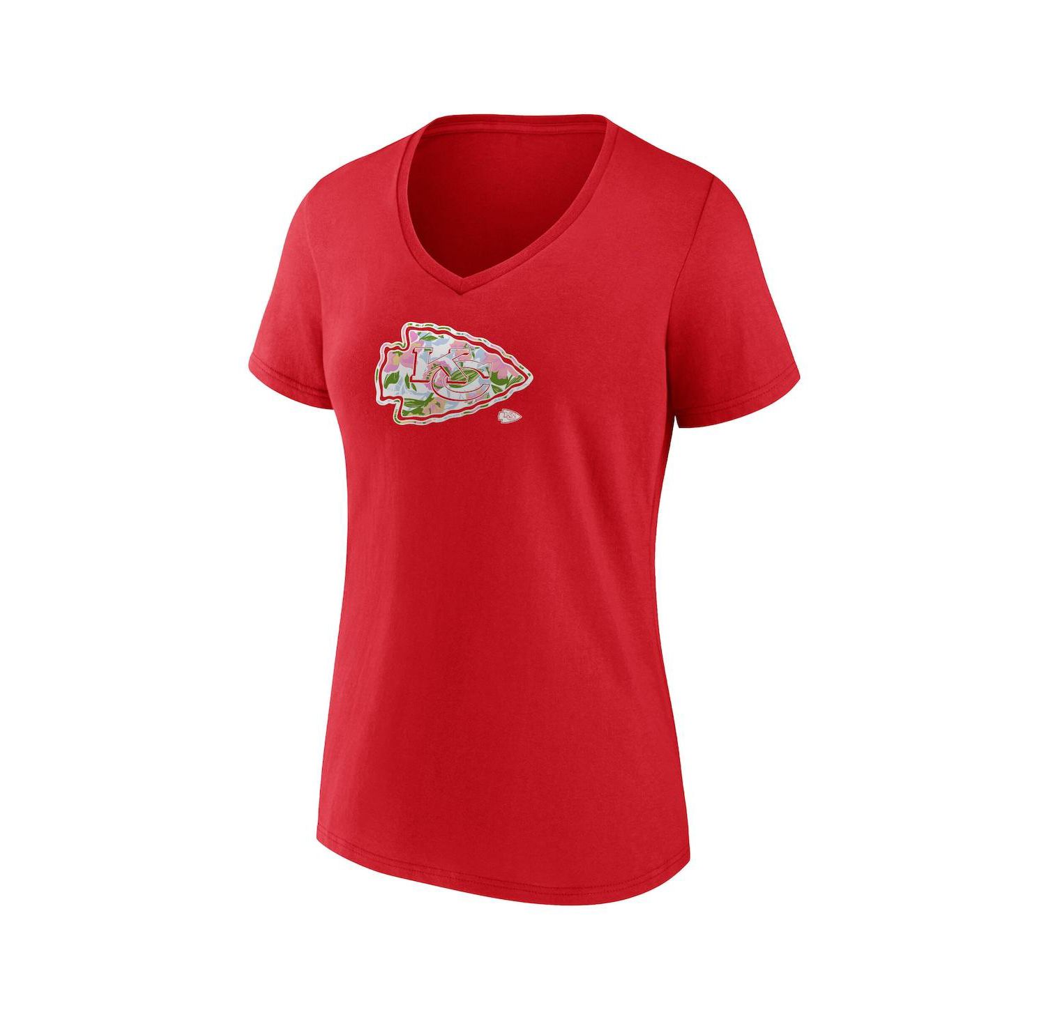 Women's Red Kansas City Chiefs Number 1 Mom Floral V-Neck T-Shirt