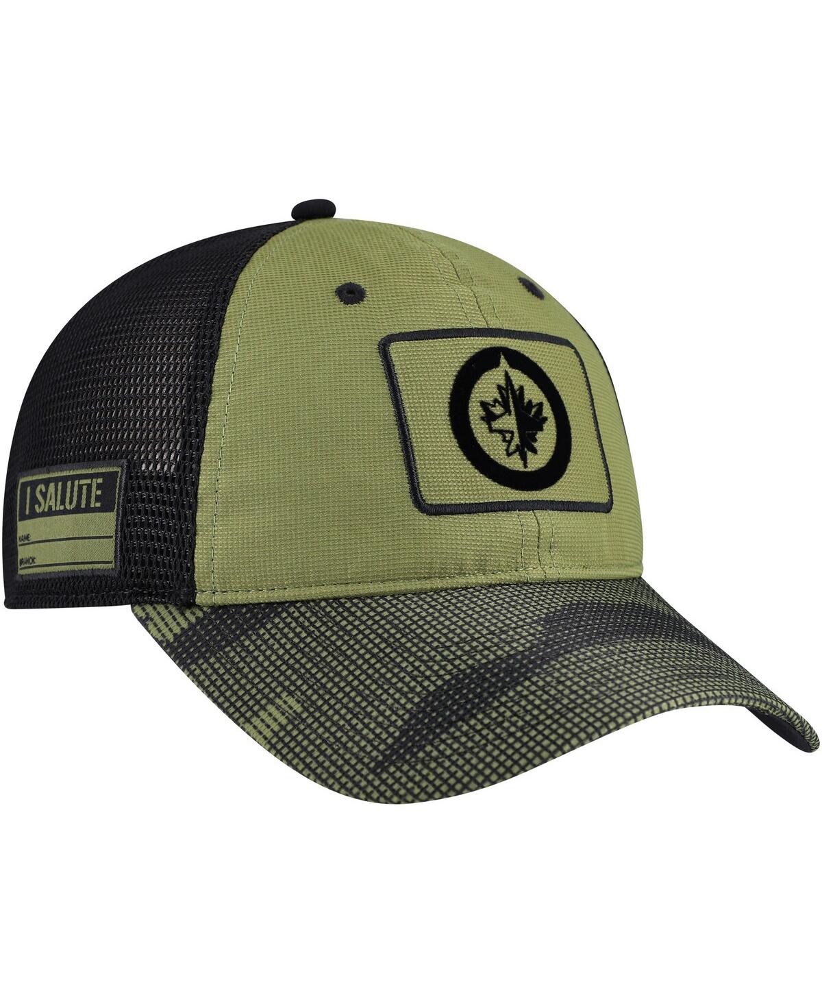Fanatics Men's Olive Winnipeg Jets Military Appreciation Trucker Adjustable Hat