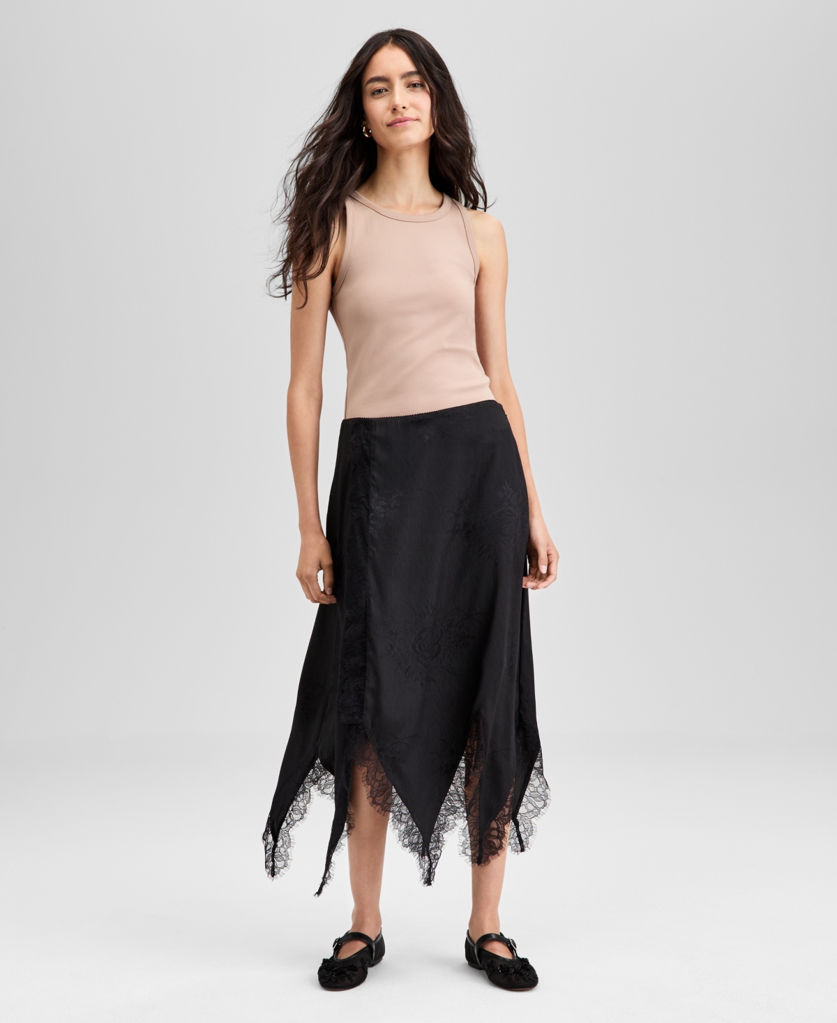 And Now This Women's Asymmetrical Hem Slip Skirt, Exclusively At Macy's In Black