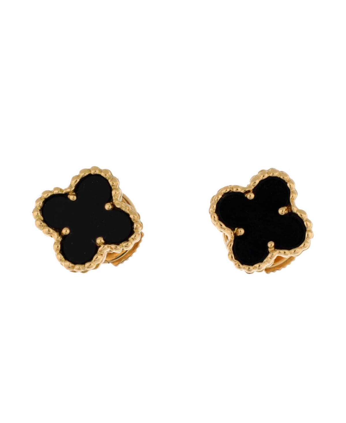 Sweet Alhambra Stud Earrings 18K Gold and Onyx - 18k gold