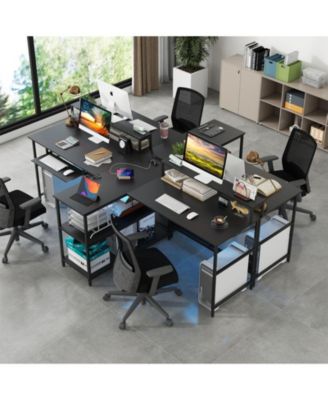 2-Person Reversible Computer Desk Long Office Desk with LED Lights