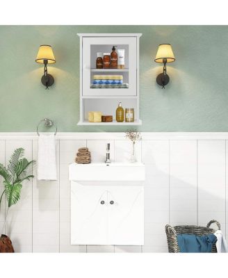 1Pc Wall-Mounted Tempered Glass Door & Adjustable Shelf Medicine Cabinet