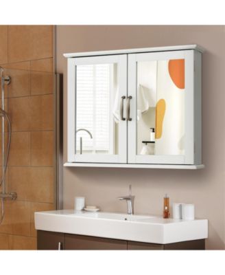 2-Tier Bathroom Wall-Mounted Mirror Storage Cabinet with Handles