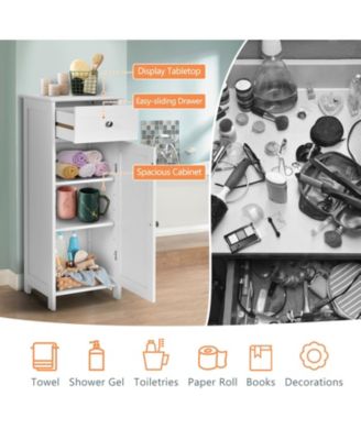 Wooden Storage Free-Standing Floor Cabinet with Drawer and Shelf