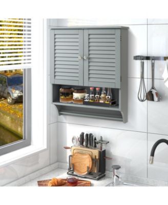 2-Doors Bathroom Wall-Mounted Medicine Cabinet with Towel Bar