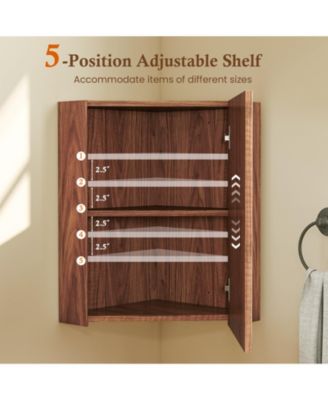1Pc Engineered Wood Corner Wall-Mounted Mirror Door & Adjustable Shelf Medicine Cabinet