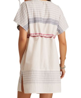 Women's Embroidered Cotton Cinched-Waist Mini Dress