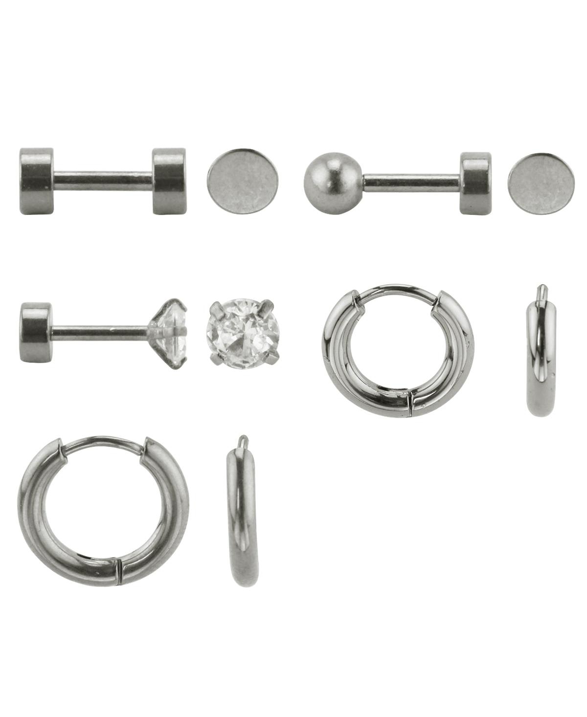 Set of 5 Stainless Steel Earrings: Hoops and Studs - Stainless steel