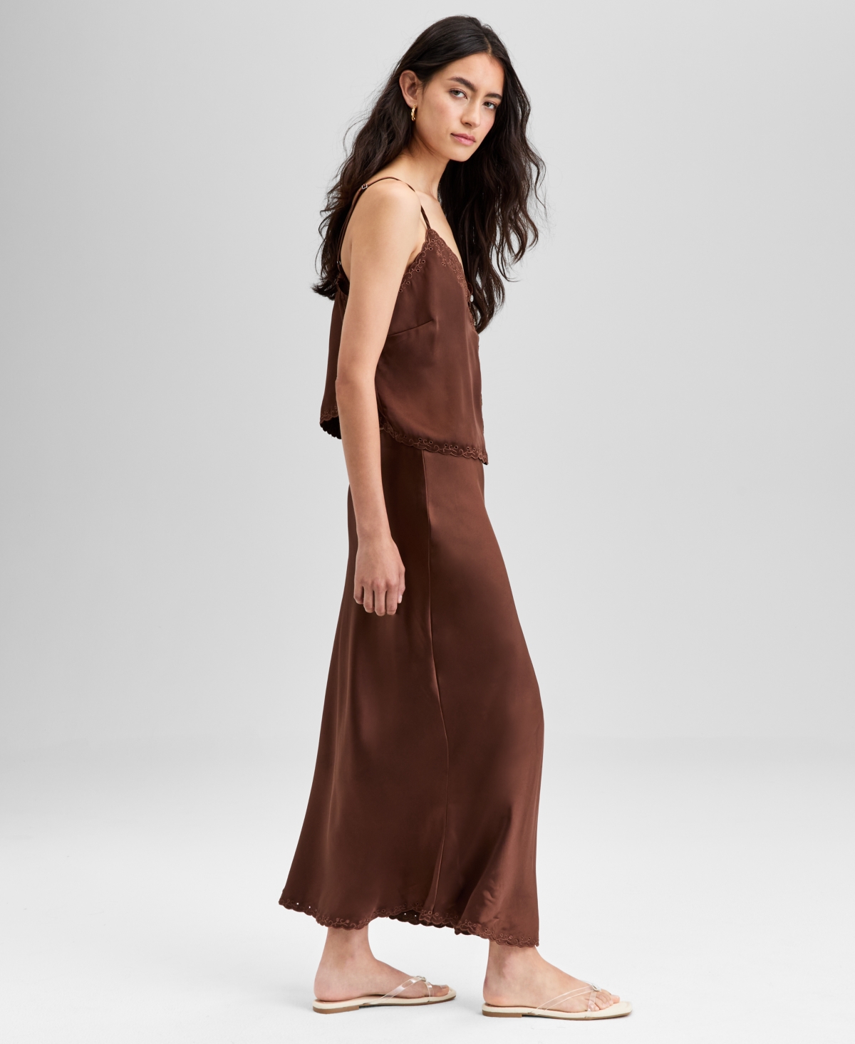 And Now This Women's Embroidered Hem Pull-on Midi Skirt, Exclusively At Macy's In Brown