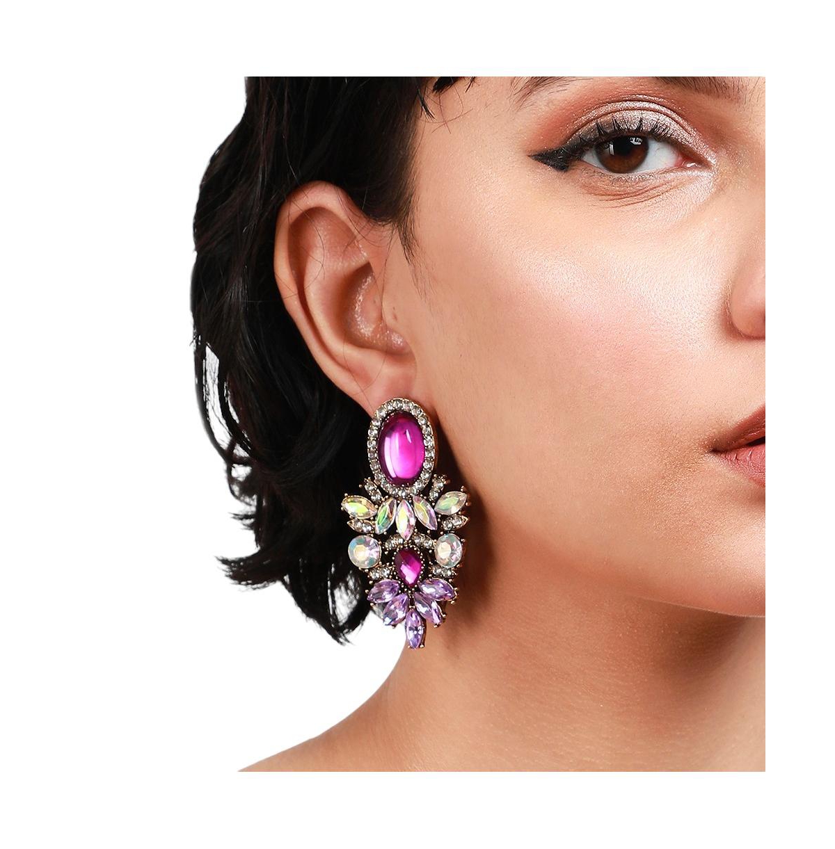 Sohi Shimmering Rhinestone Statement Dangling Drop Earrings
